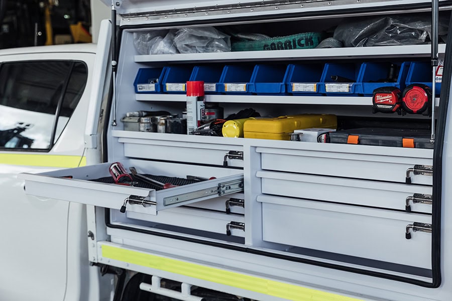 1400mm ute toolbox with organised internal storage configuration